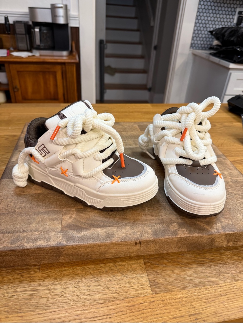 Chunky Platform Sneakers White Gray Orange Rope Lace Dad Shoes EU 35 Y2K